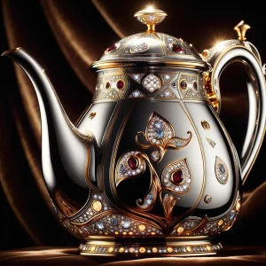 image of a silver Gorgeous teapot with lid encrusted with expensive  jewels