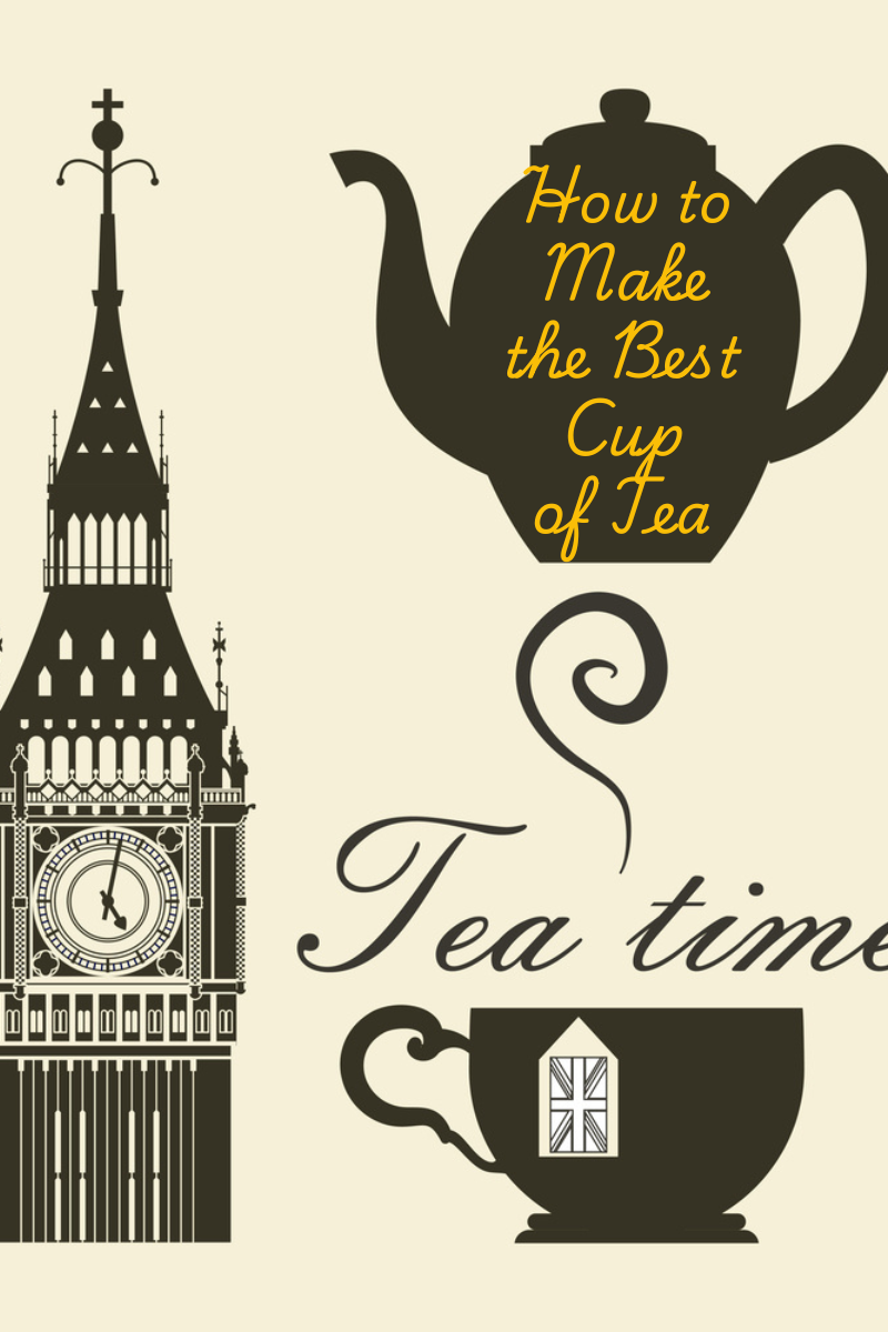 black and white illustration of tower of london teapot and teacup with the words "How to make the best cup of tea"