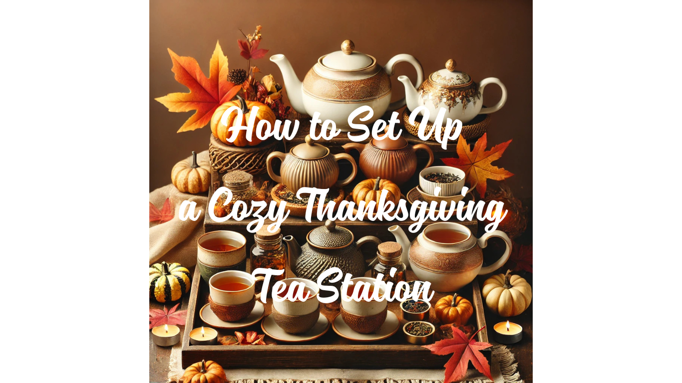 How-to-Set-Up-a-Cozy-Thanksgiving-Tea-Station image with fall leaves and crockery