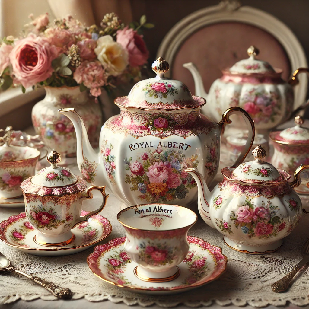 image of a Royal Albert vintage-inspired bone china tea set pink roses